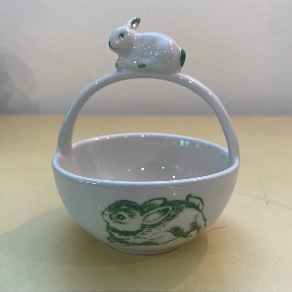 Bunny Toile Green Basket.  Elisabeth Trostli for Andrea Sade’s. 5” x 3‎ 1/2”